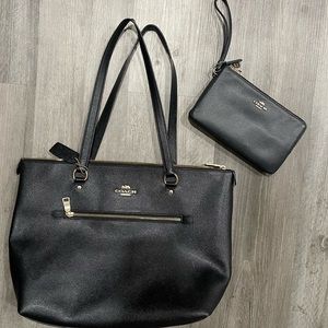 Black and gold coach bag and matching wallet